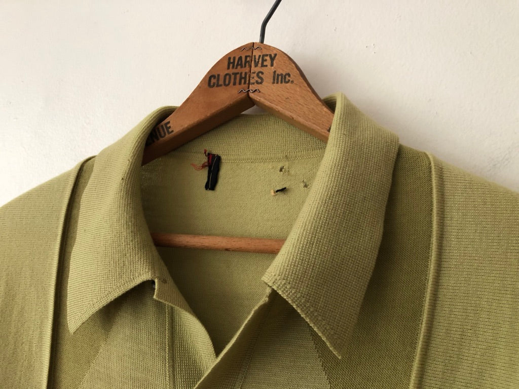 70's Wool Geometric Distressed Button Up Polo