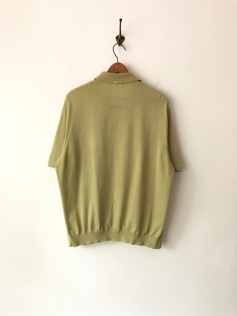 70's Wool Geometric Distressed Button Up Polo
