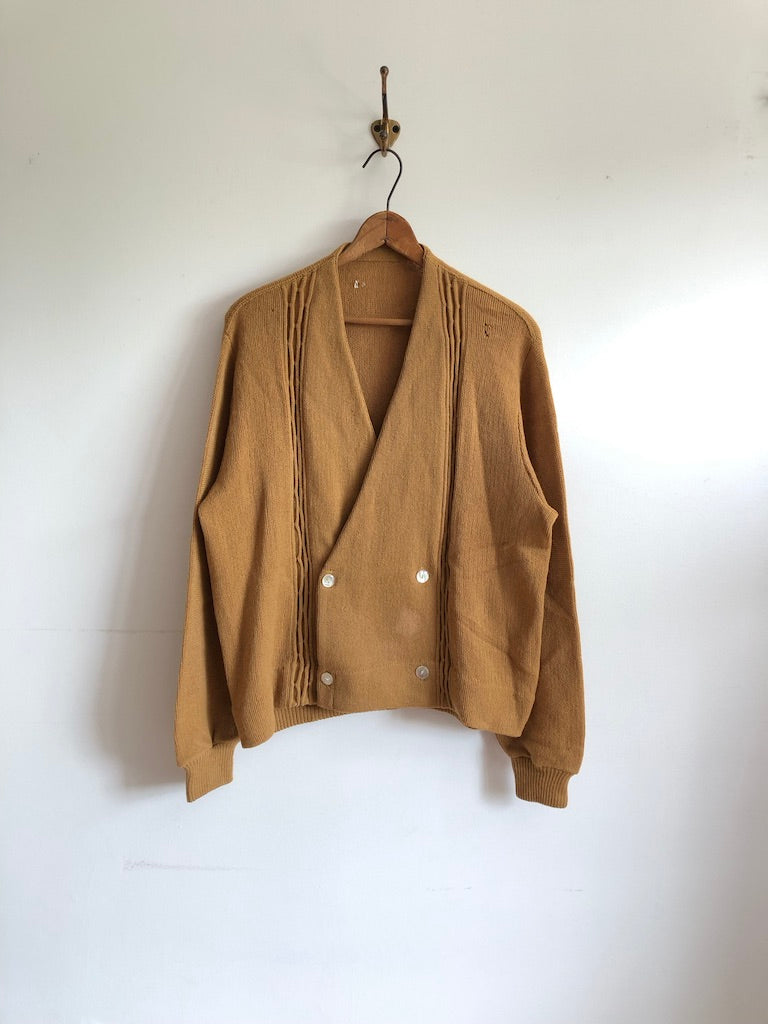 70's Double Breasted Acrylic Mustard Cardigan