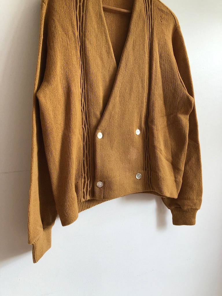 70's Double Breasted Acrylic Mustard Cardigan