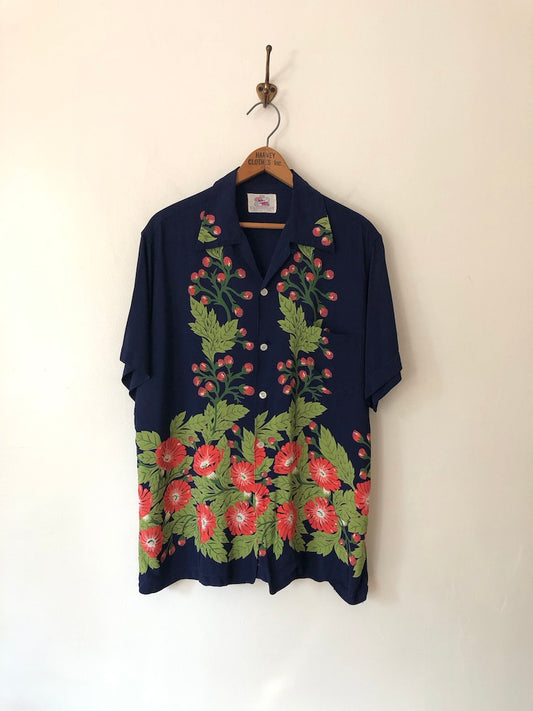 40's Duke Kahanamoku Floral Printed Hawaiian Shirt