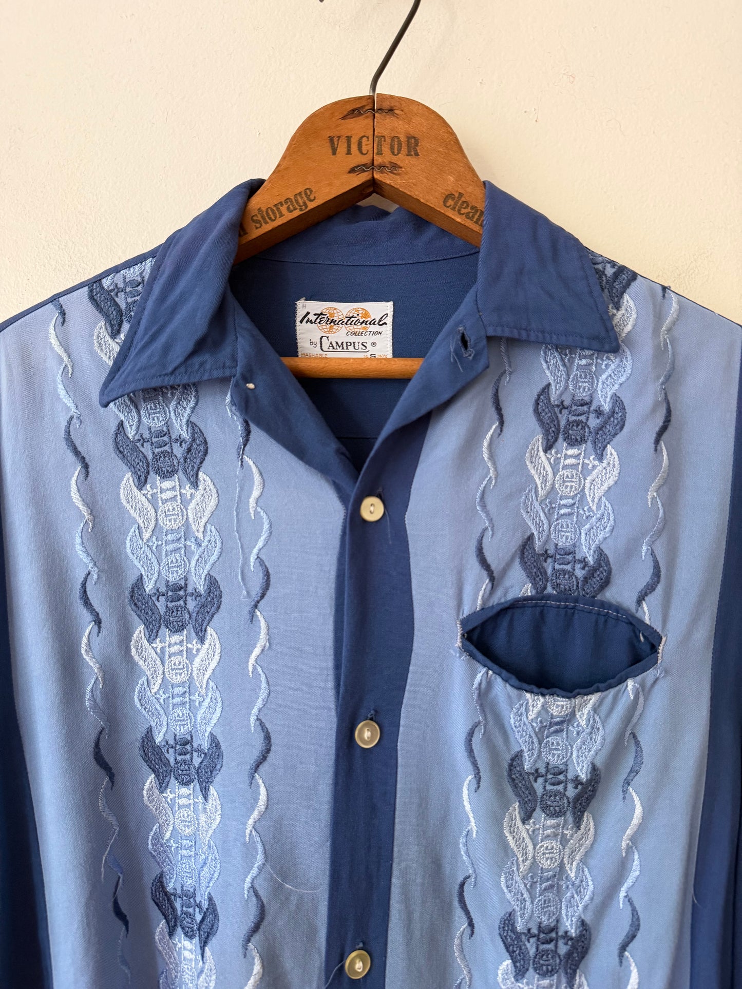 60's Campus Embroidered Paneled Colorblock Shirt