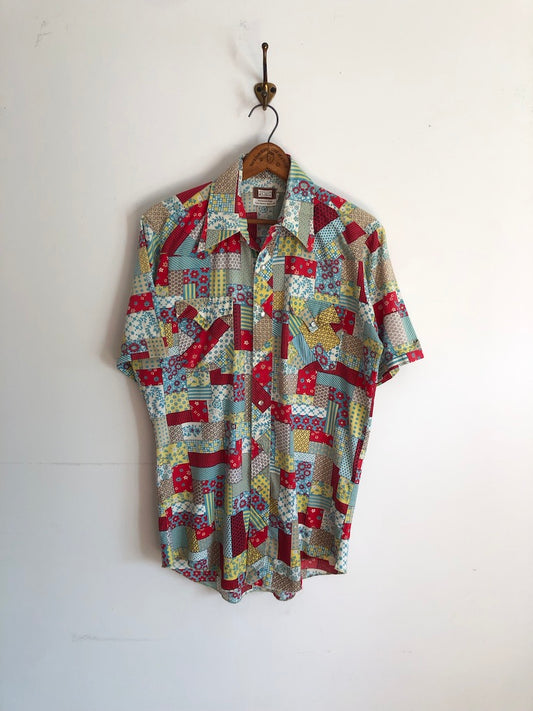 70's Fenton Patchwork Print Festive Western Shirt