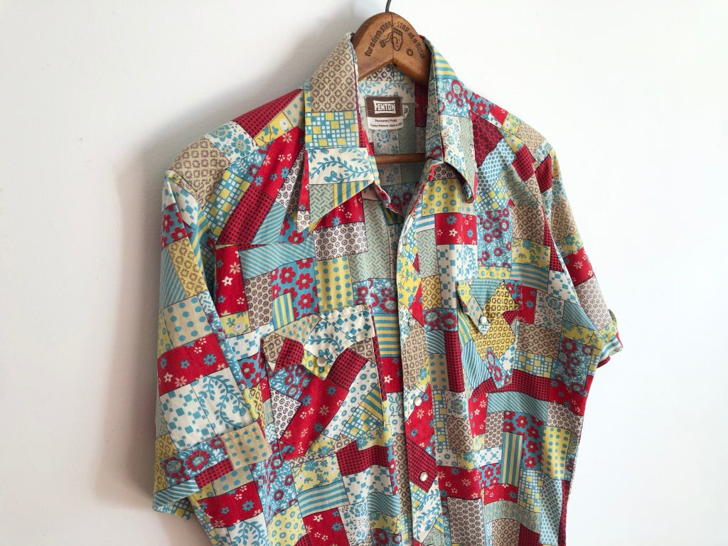 70's Fenton Patchwork Print Festive Western Shirt