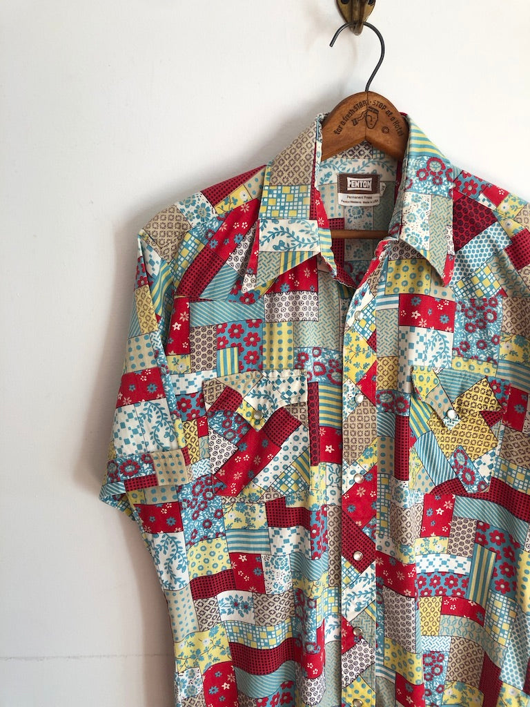 70's Fenton Patchwork Print Festive Western Shirt