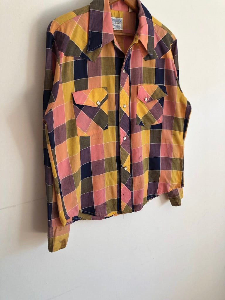 70's Westerner by Fleetline Bright Checkered Shirt