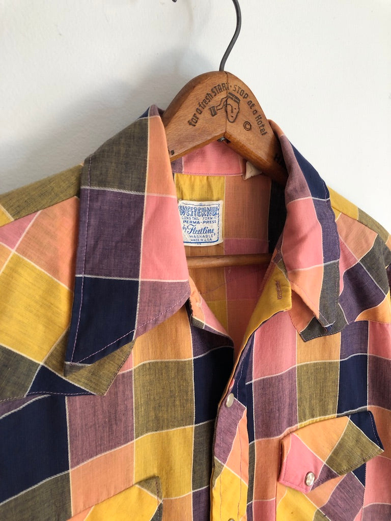 70's Westerner by Fleetline Bright Checkered Shirt