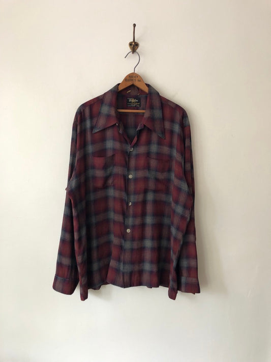 70's Hansom Rayon Shadow Plaid Flannel Shirt