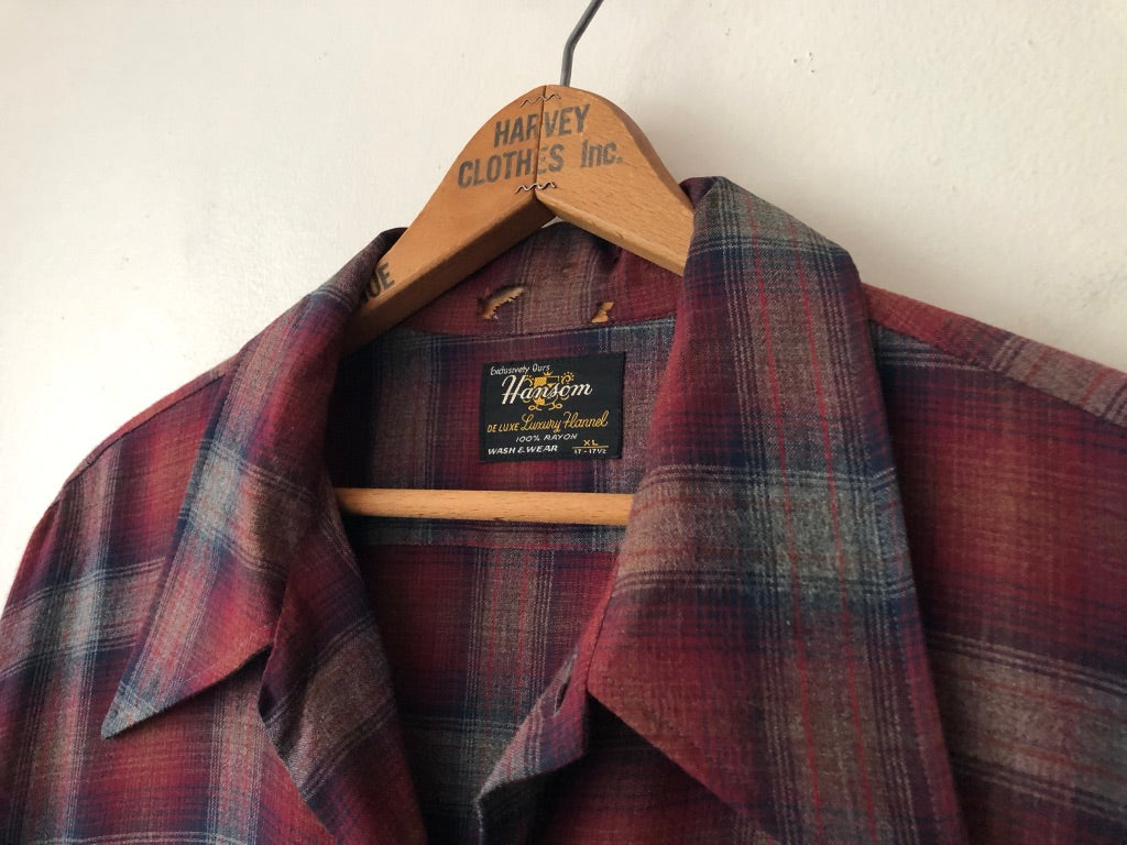70's Hansom Rayon Shadow Plaid Flannel Shirt