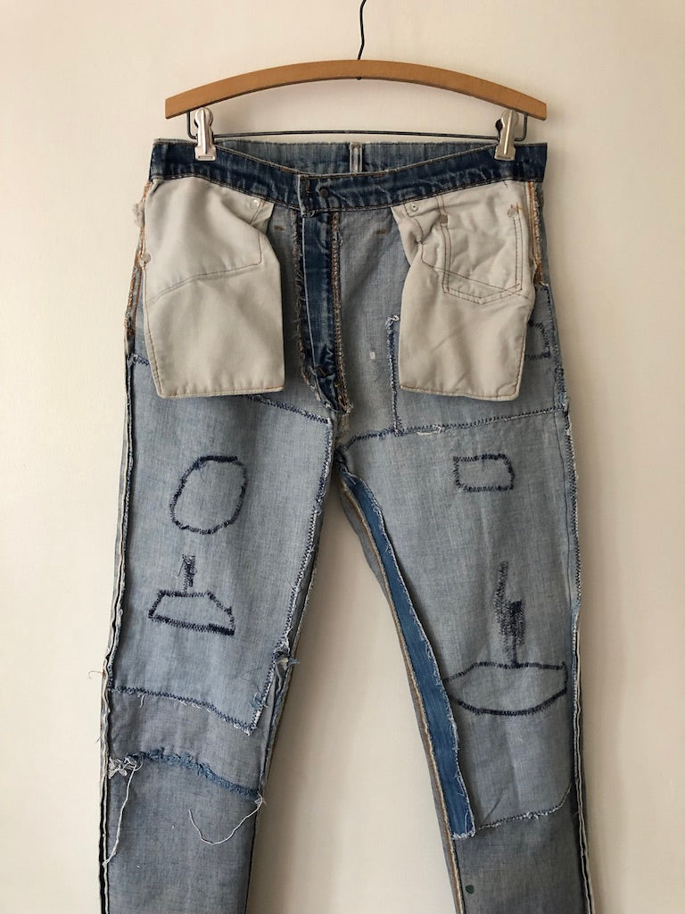 70's Levi's 505 Redline Selvedge Patch Repaired Denim Jeans