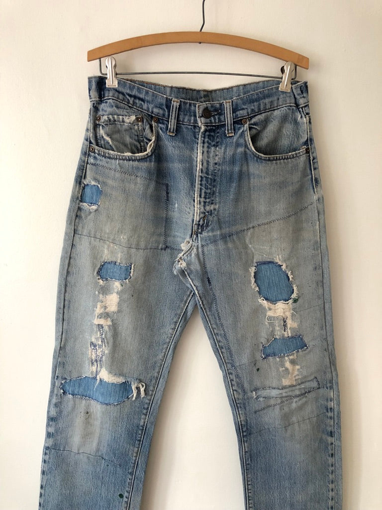 70's Levi's 505 Redline Selvedge Patch Repaired Denim Jeans