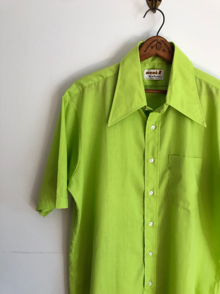 70's Mach II by Arrow Neon Green Dress Shirt