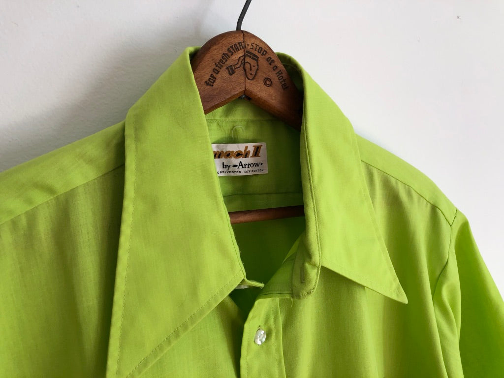 70's Mach II by Arrow Neon Green Dress Shirt