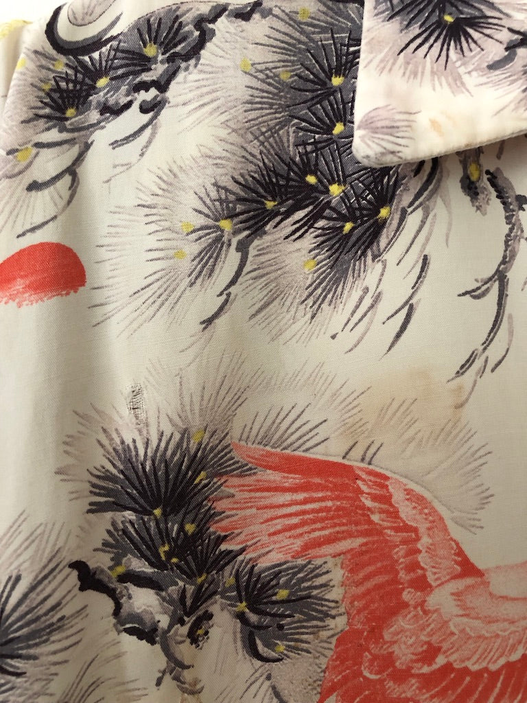 50's Manhattan Crane Print Rayon Hawaiian Shirt