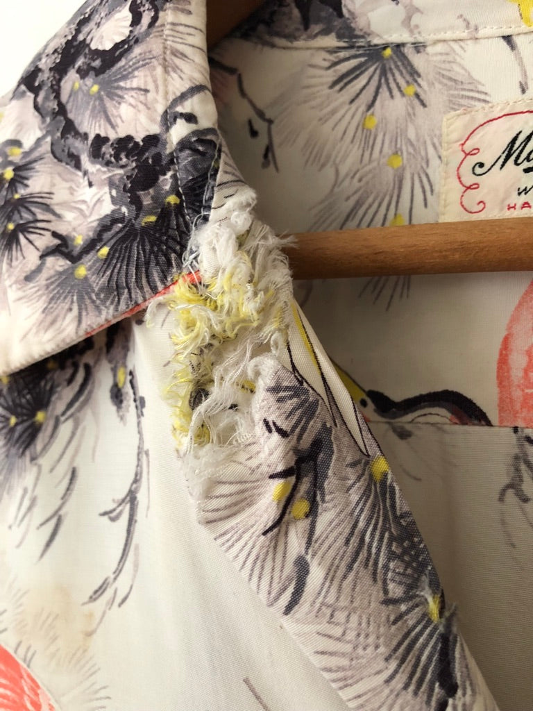 50's Manhattan Crane Print Rayon Hawaiian Shirt