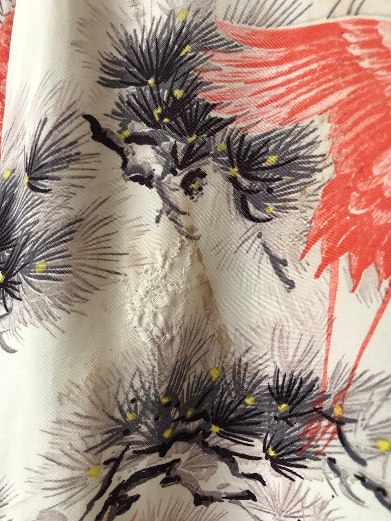 50's Manhattan Crane Print Rayon Hawaiian Shirt