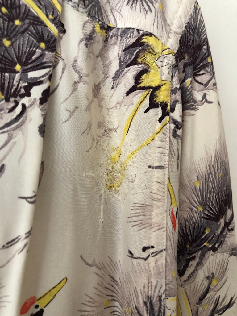 50's Manhattan Crane Print Rayon Hawaiian Shirt