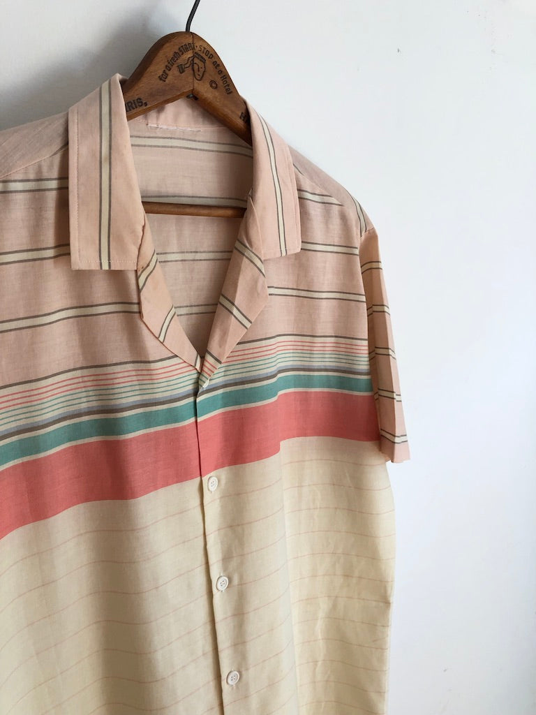 70's Striped Pastel Peach Linen Shirt