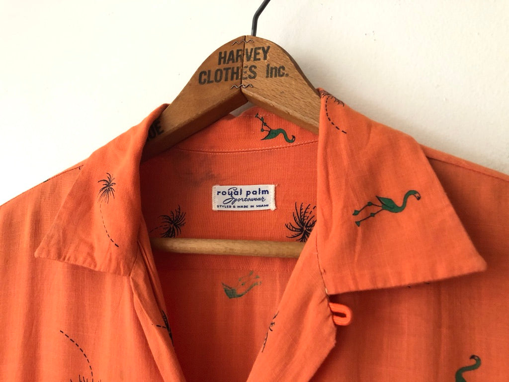 50's Royal Palm Sportswear Linen Novelty Print Button Up Shirt