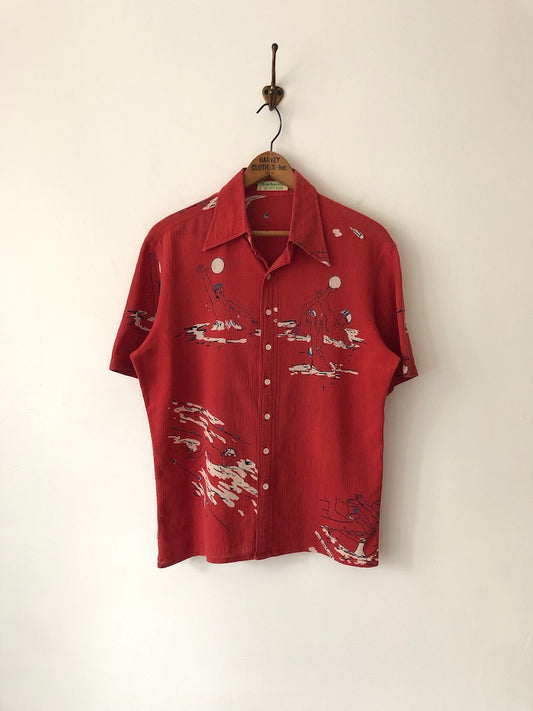 60's Cacharel for Saks Fifth Avenue Water Sports Print Shirt