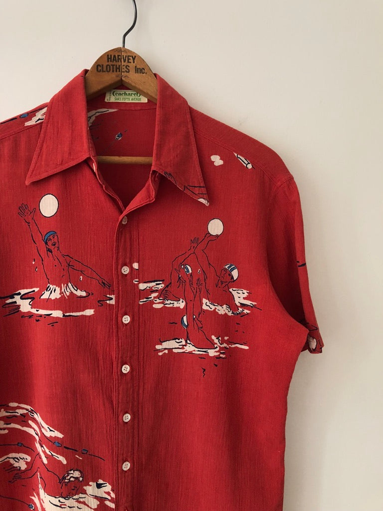 60's Cacharel for Saks Fifth Avenue Water Sports Print Shirt