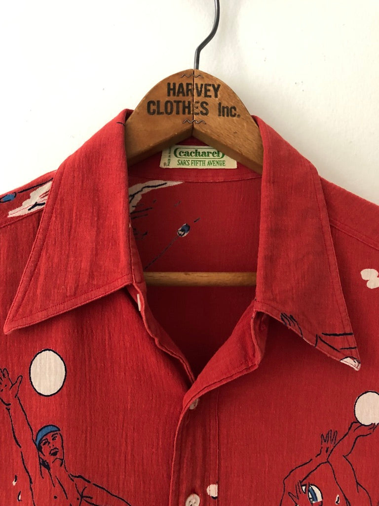 60's Cacharel for Saks Fifth Avenue Water Sports Print Shirt