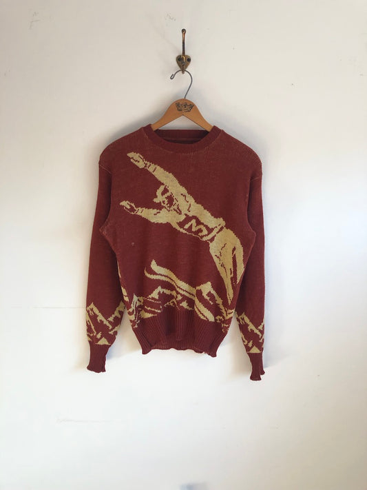 60's Ski Man Novelty Wool Knit Sweater