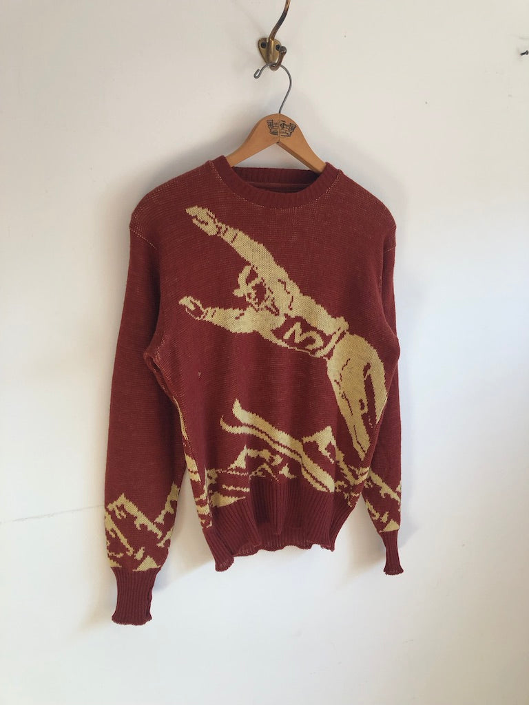 60's Ski Man Novelty Wool Knit Sweater