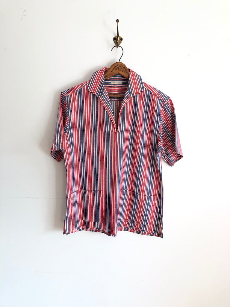 60's Striped Double Pocket Pullover Shirt