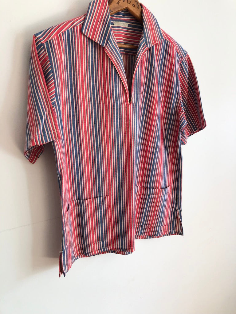 60's Striped Double Pocket Pullover Shirt