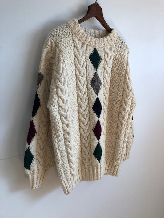 Blarney Woolen Mills Diamonds Chain Link Wool Fisherman Sweater