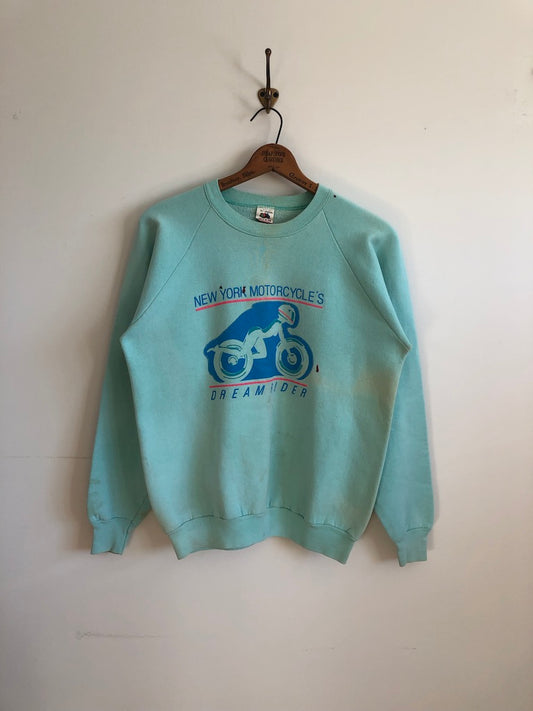 90's New York Motorcycle "Dream Rider" Stained Raglan Sweatshirt