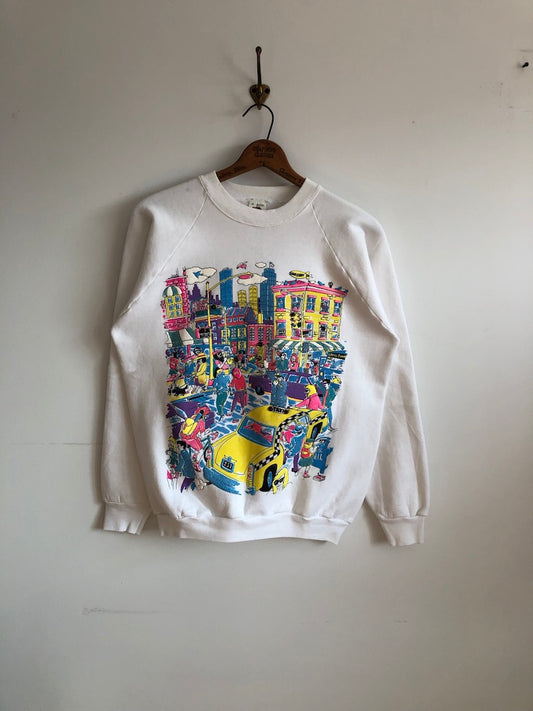 90's Crazy Puff Print Glittery Tourist Raglan Sweatshirt